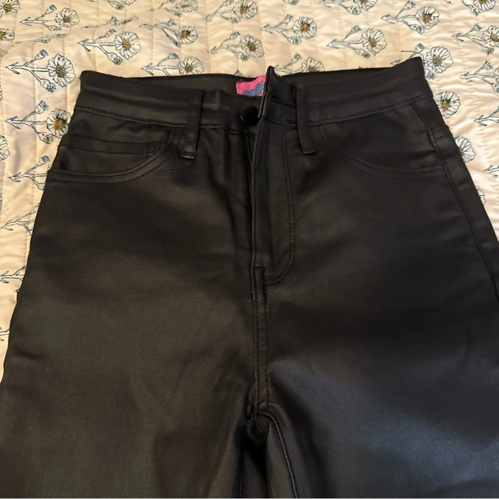 Edikted Black Leather High Waist Flare Pants - Picture 5 of 14
